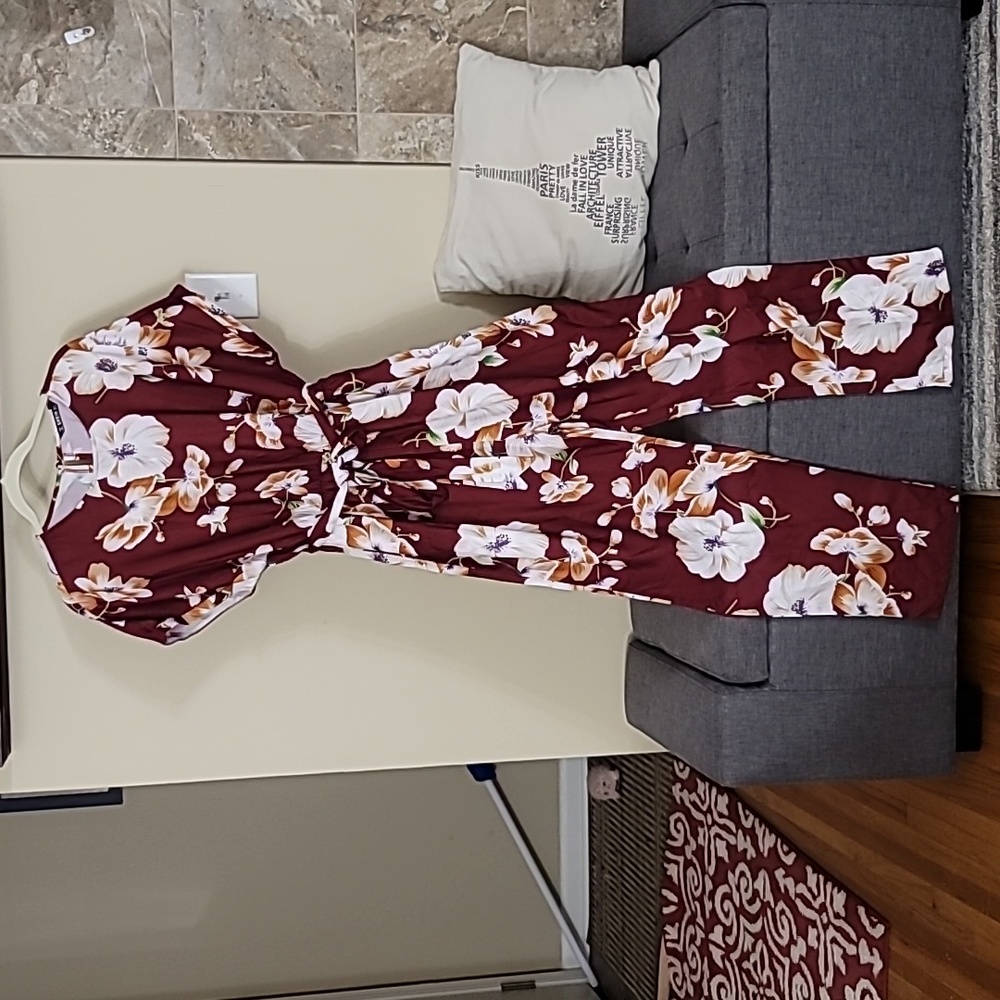 Burgundy floral jumpsuit
